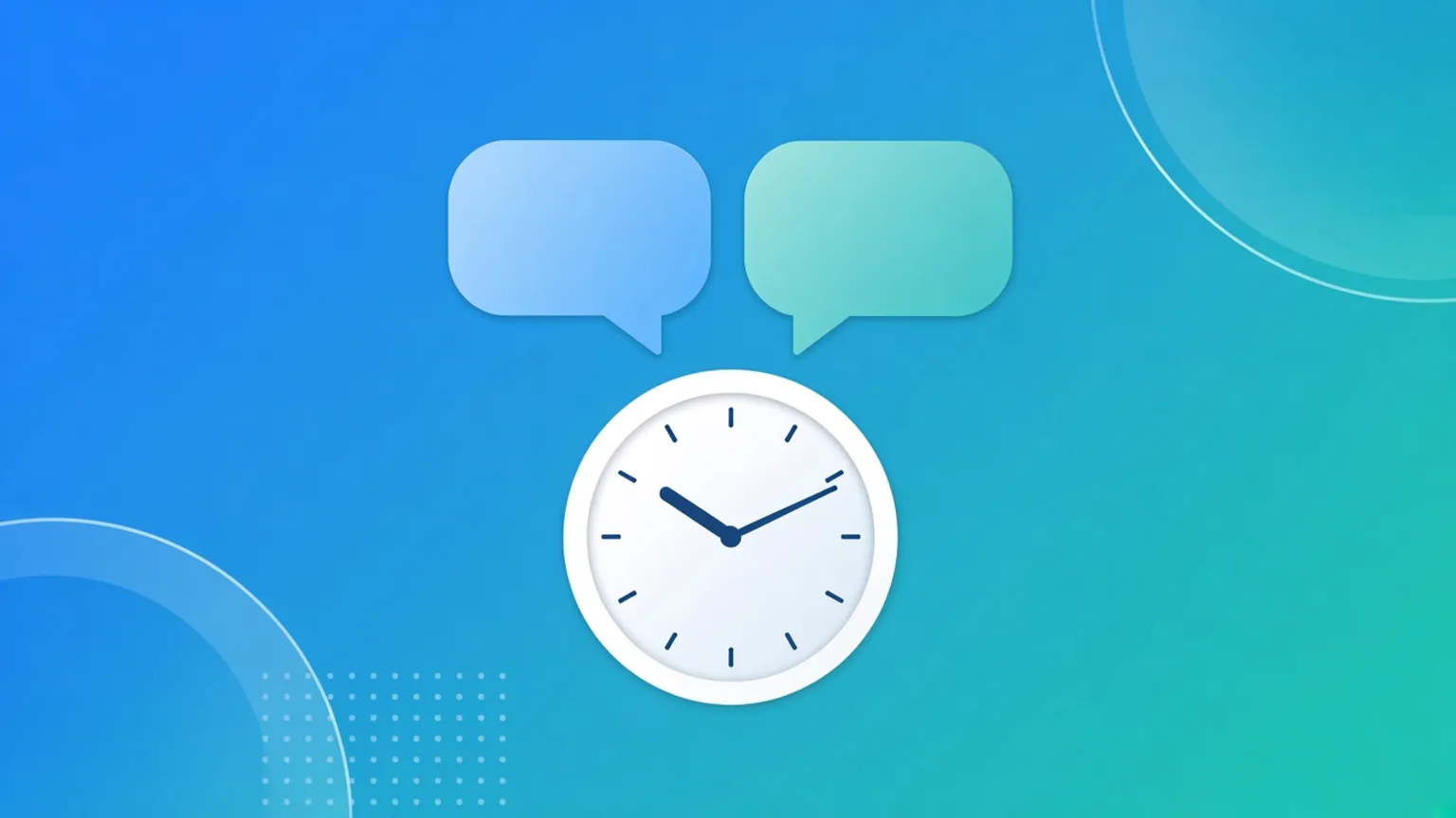 Two speech bubbles beside a simple clock, suggesting the same timer message in two languages